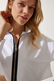 Beyaz Fermuarlı Poplin Crop Gömlek WF00067