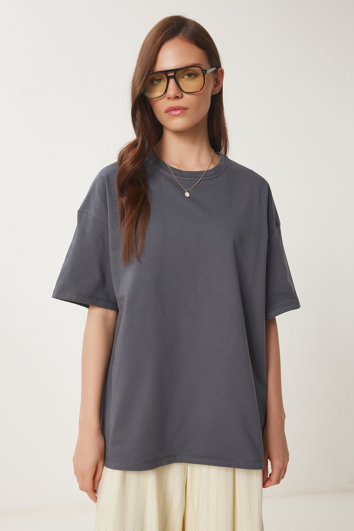 Füme Oversize Basic Örme T-shirt FW00003