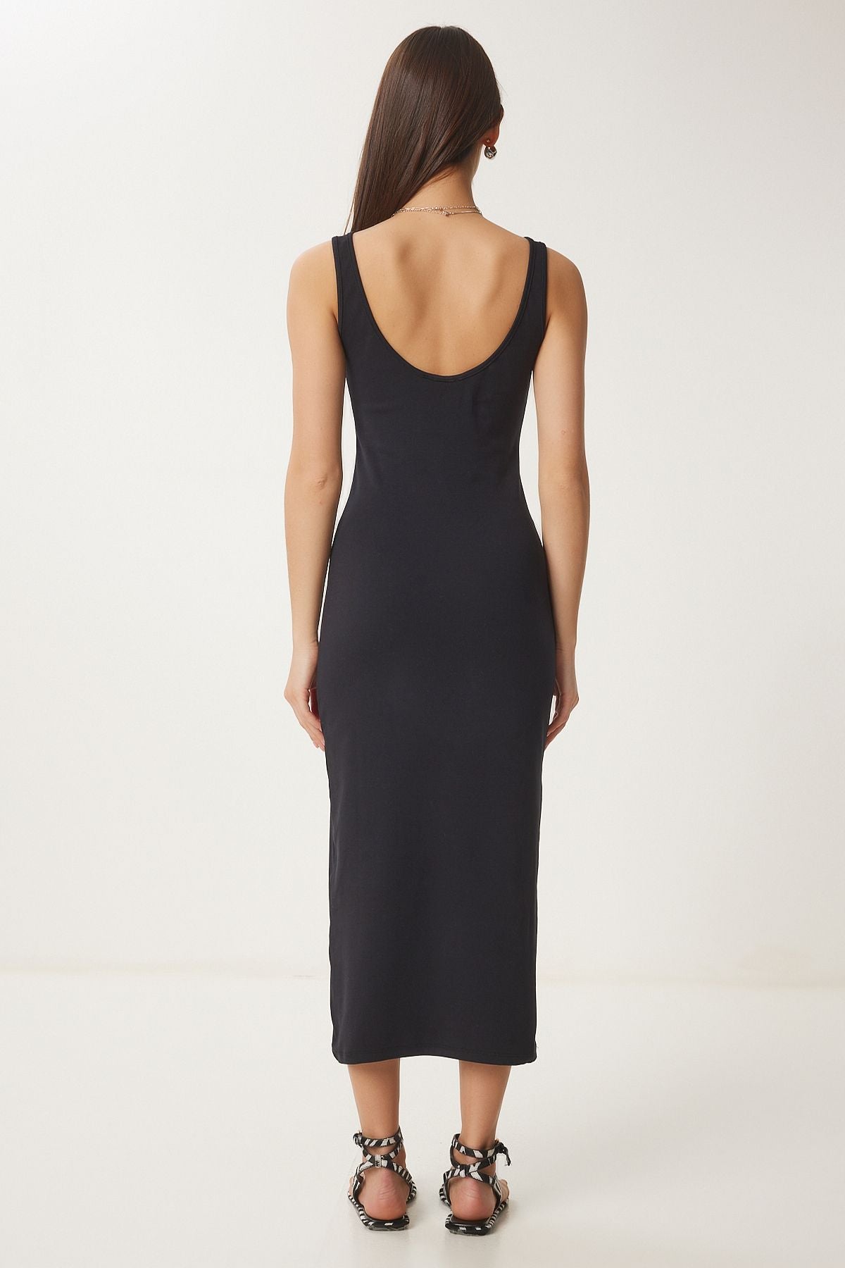 Siyah Basic Yazlık Örme Elbise UB00317