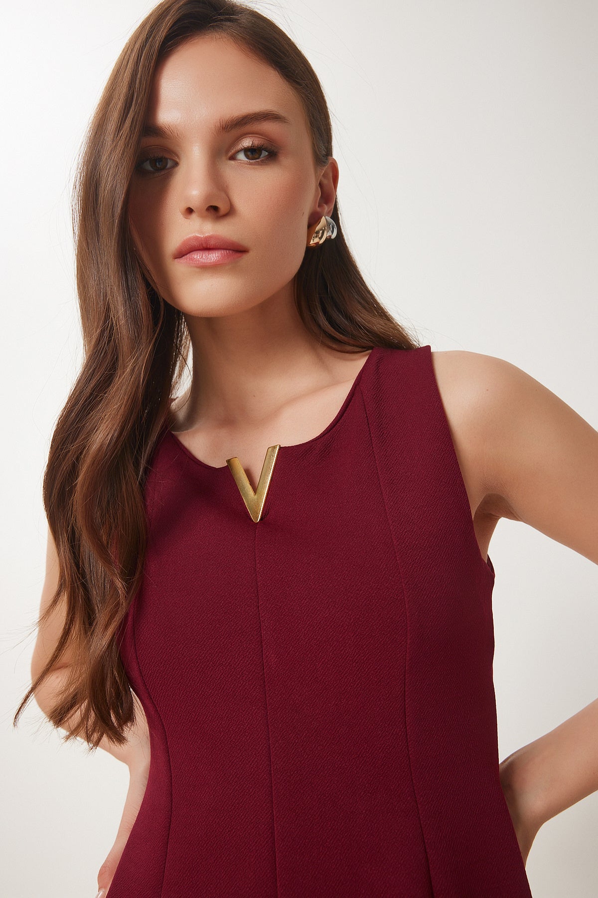 Bordo Volanlı Mini Örme Elbise ZV00296