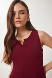 Bordo Volanlı Mini Örme Elbise ZV00296