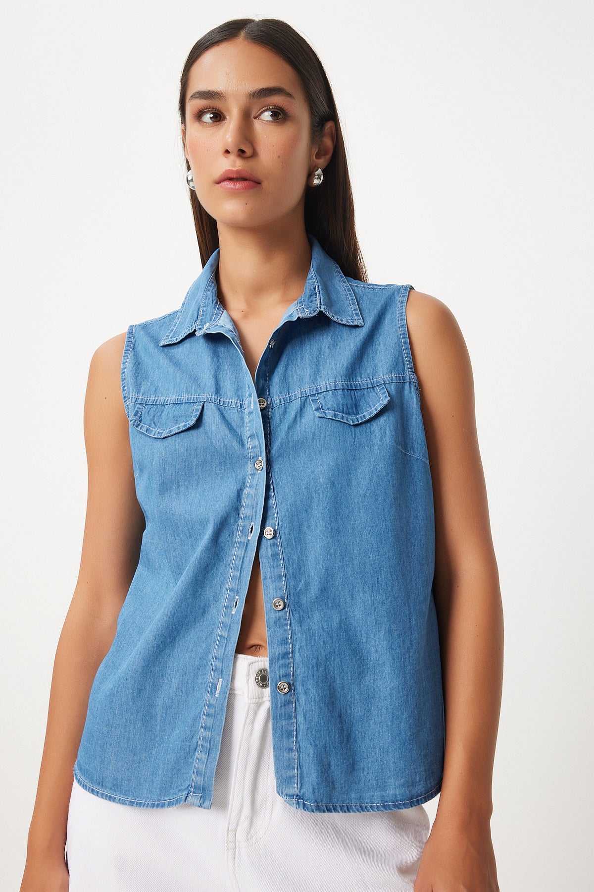 Mavi Cep Kapaklı Denim Yelek DD01332