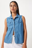 Mavi Cep Kapaklı Denim Yelek DD01332