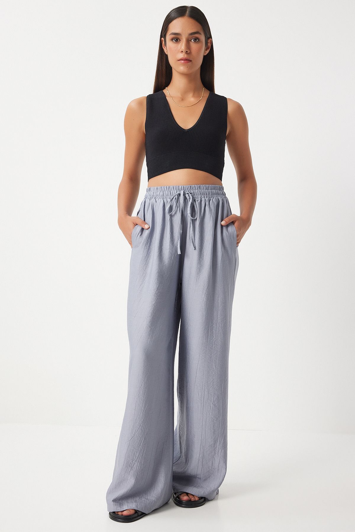 Gri Bol Paça Rahat Ayrobin Pantolon DP00206