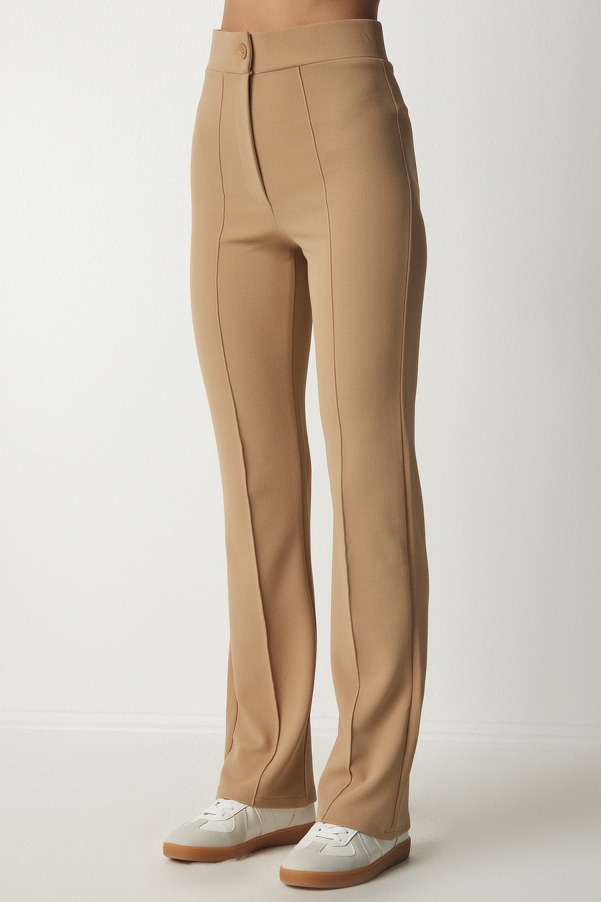 Camel Yüksek Bel Likralı Rahat Örme Pantolon  RV00090