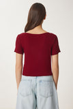 Bordo Fiyonklu Örme T-Shirt MC00296