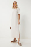 Krem Oversize Basic Yazlık Örme Elbise UB00299