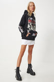 Siyah Baskılı Kapüşonlu Şardonlu Örme Sweatshirt VN00013