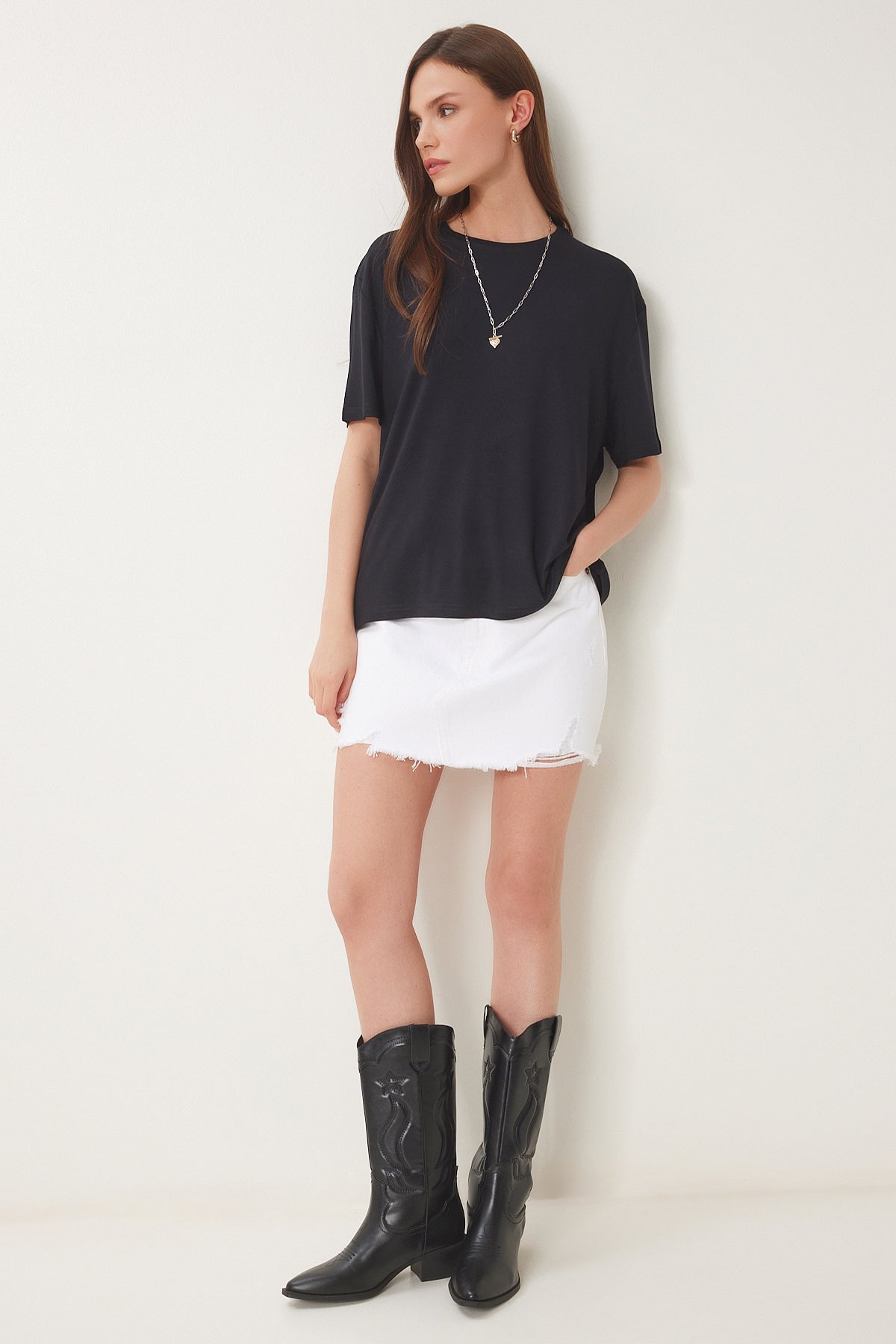 Siyah Basic Örme T-Shirt EN00642