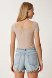 Krem Büzgü Detaylı Crop Sandy Bluz Lİ00117