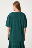 Zümrüt Yeşili Oversize T-Shirt Volanlı Örme Etek Takım UB00291