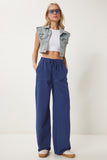 Kobalt Mavi Soluk Efektli Geniş Paça Denim Palazzo Pantolon MX00179