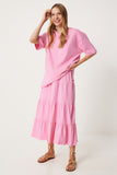 Pembe Oversize T-Shirt Volanlı Örme Etek Takım UB00291