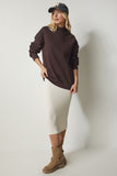 Kahverengi Dik Yaka Basic Şardonlu Sweatshirt UB00166