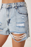 Açık Mavi Yırtık Detaylı Mini Denim Şort RC00161