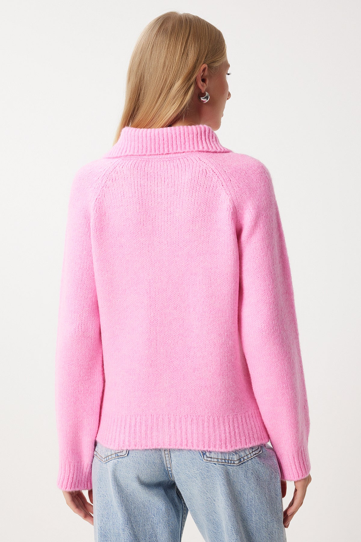Pembe Şık Fiyonk Taş Düğmelı Polo Yaka Hırka PF00094
