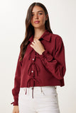 Bordo Bağlama Detaylı Crop Dokuma Gömlek BV00178