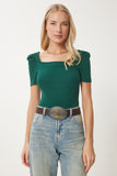 Yeşil Kare Yaka Fitilli Crop Bluz GT00007