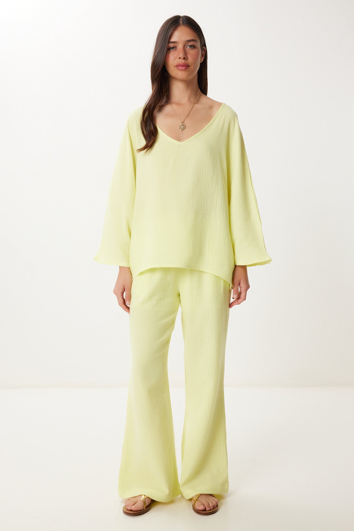 Sarı Müslin Bluz Pantolon Takım  FN03473