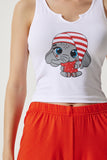 Beyaz Oranj Baskılı Atlet Şort Pijama Takımı CE00093