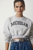 Gri Baskılı Şardonlu Crop Örme Sweatshirt HF00443