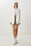 Ekru Vatkalı Oversize Dokuma Ceket KT00028