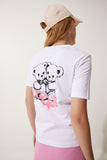Beyaz Ayıcık Baskılı Örme T-Shirt MC00277