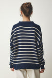 Lacivert Polo Yaka Crop Triko Kazak  US00293