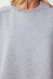 Gri Melanj Bisiklet Yaka Oversize Örme Eşofman Takımı FN03456