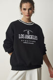 Siyah Nakışlı Şardonlu Örme Sweatshirt HF00447