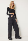 Siyah Geniş Paça Kargo Jean FN03184