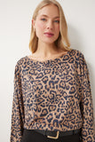 Siyah Bej Leopar Desenli Bluz FN03402