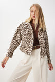 Bej Kahverengi Leopar Desenli Gabardin Ceket SA00031