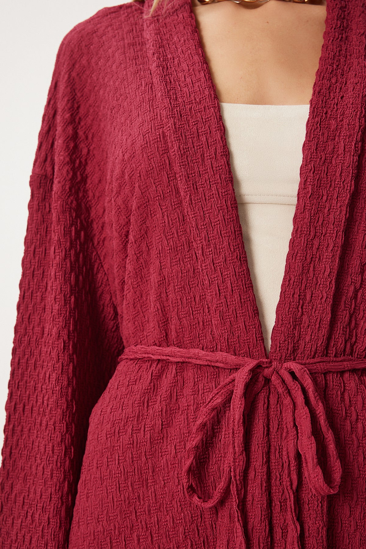Bordo Dokulu Örme Kimono Pantolon Takım RG00046