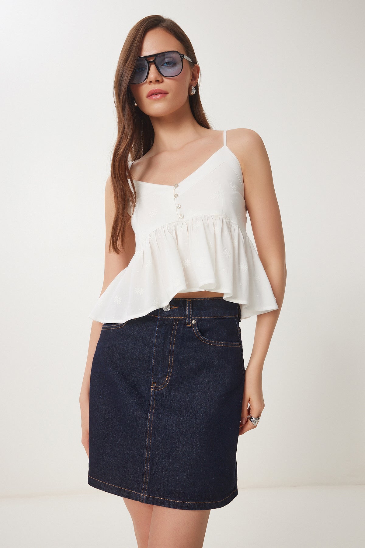 Koyu Mavi Mini Denim Etek OK00065