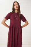 Bordo Oversize Yazlık Örme Elbise DZ00122
