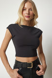 Siyah Sırt Dekolteli Örme Crop Bluz TO00087
