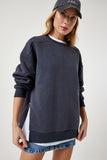 Antrasit Fermuar Detaylı Şardonlu Örme Sweatshirt UB00148