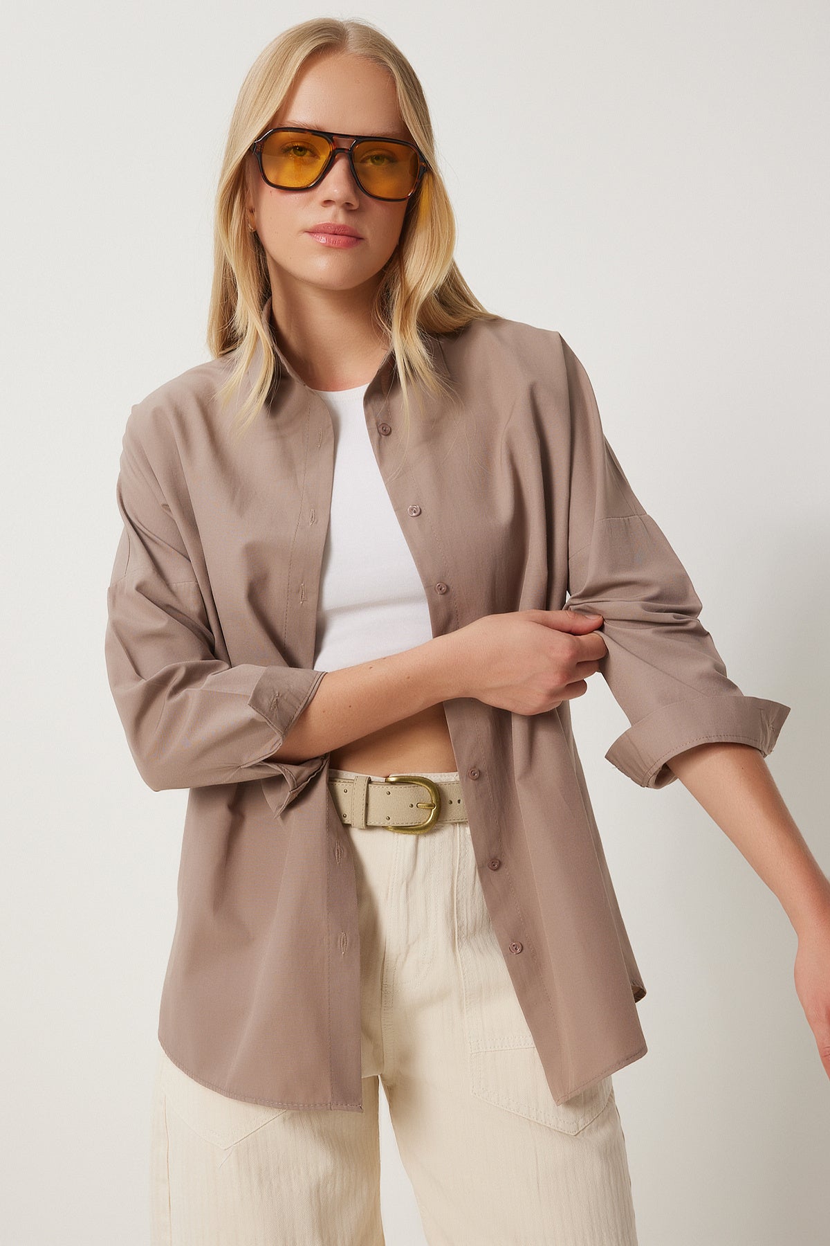 Vizon Oversize Uzun Basic Gömlek  DD00842