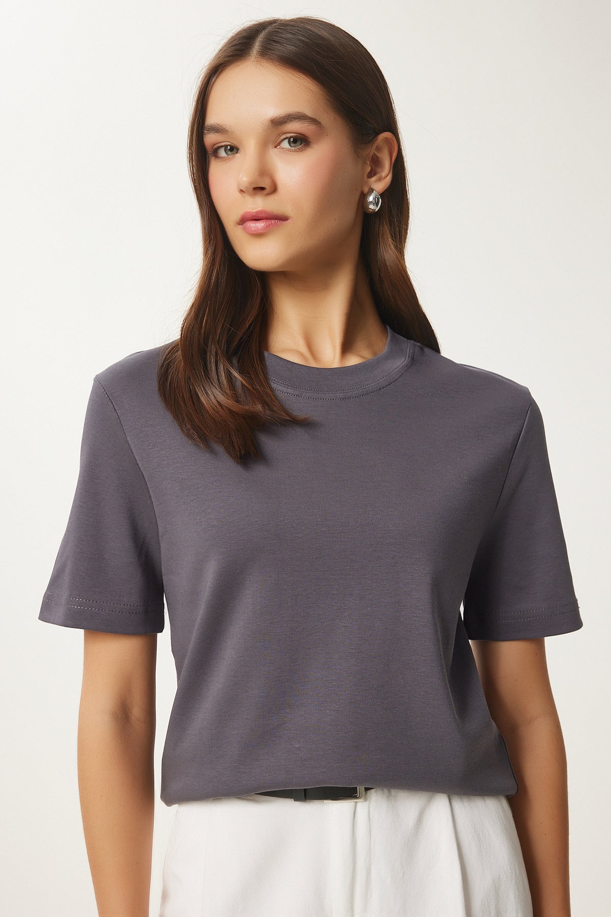Siyah Füme 2'Li Paket Pamuklu Basic Örme T-Shirt AG00002