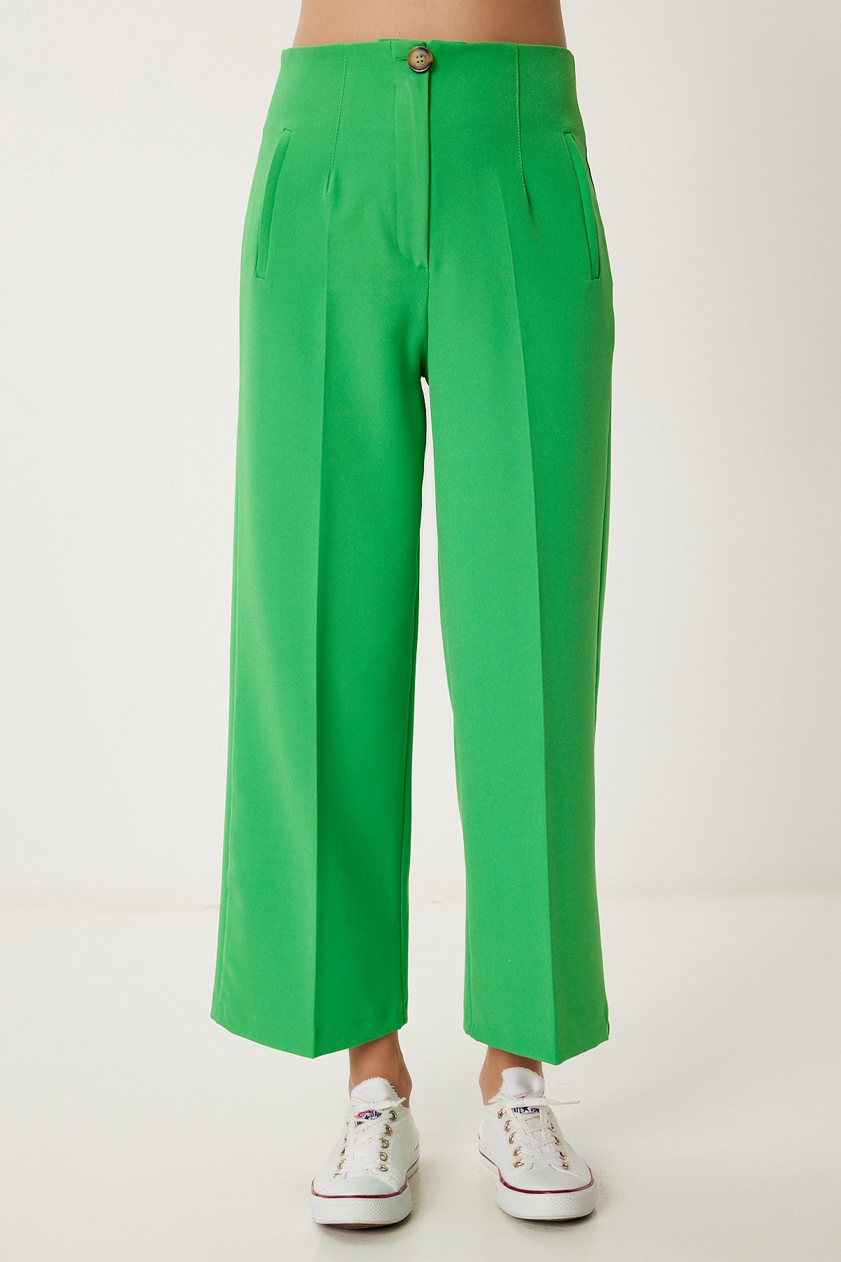 Yeşil Orta Bel Culotte Dokuma Pantolon NS00435