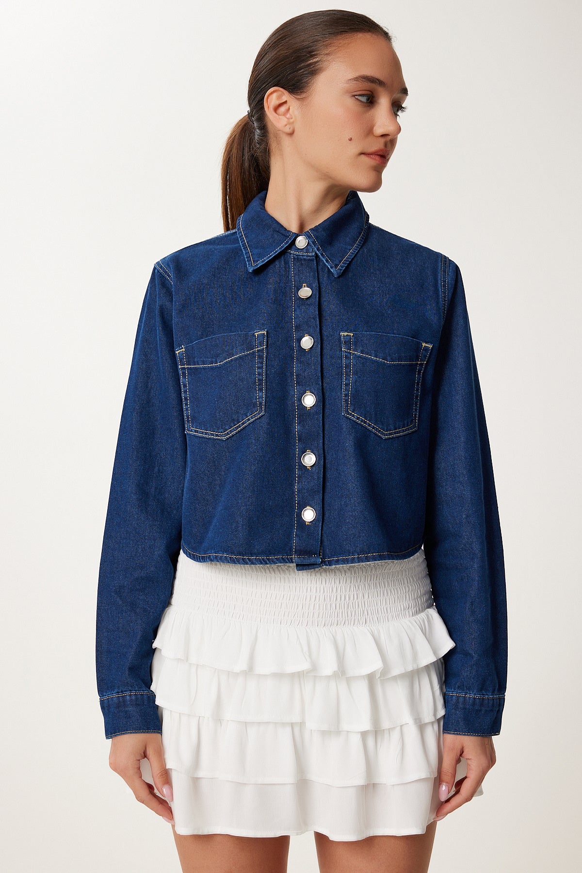Koyu Mavi Cep Detaylı Denim Ceket SA00038