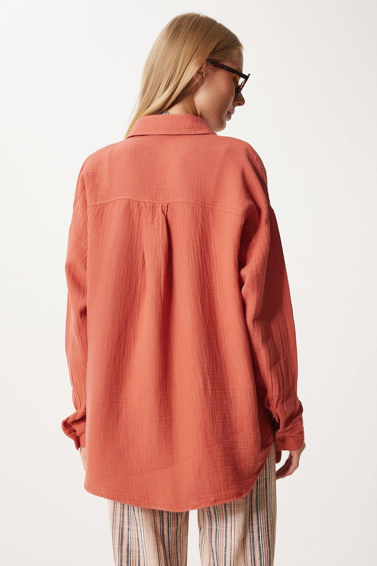 Şeftali Oversize Basic Müslin Gömlek  MX00150