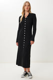 Siyah Polo Yaka Midi Fitilli Triko Elbise MX00245