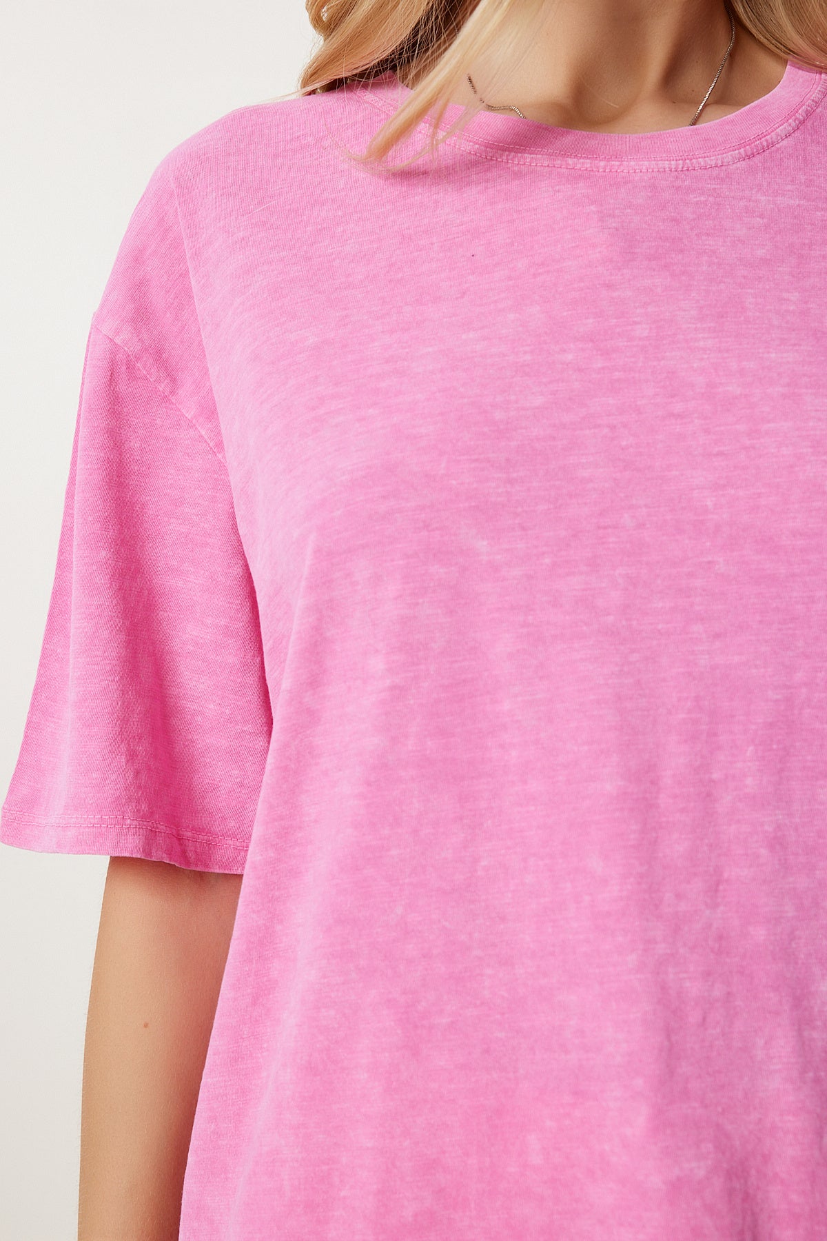 Pembe Yıkamalı Basic Örme T-Shirt AN00258