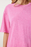Pembe Yıkamalı Basic Örme T-Shirt AN00258