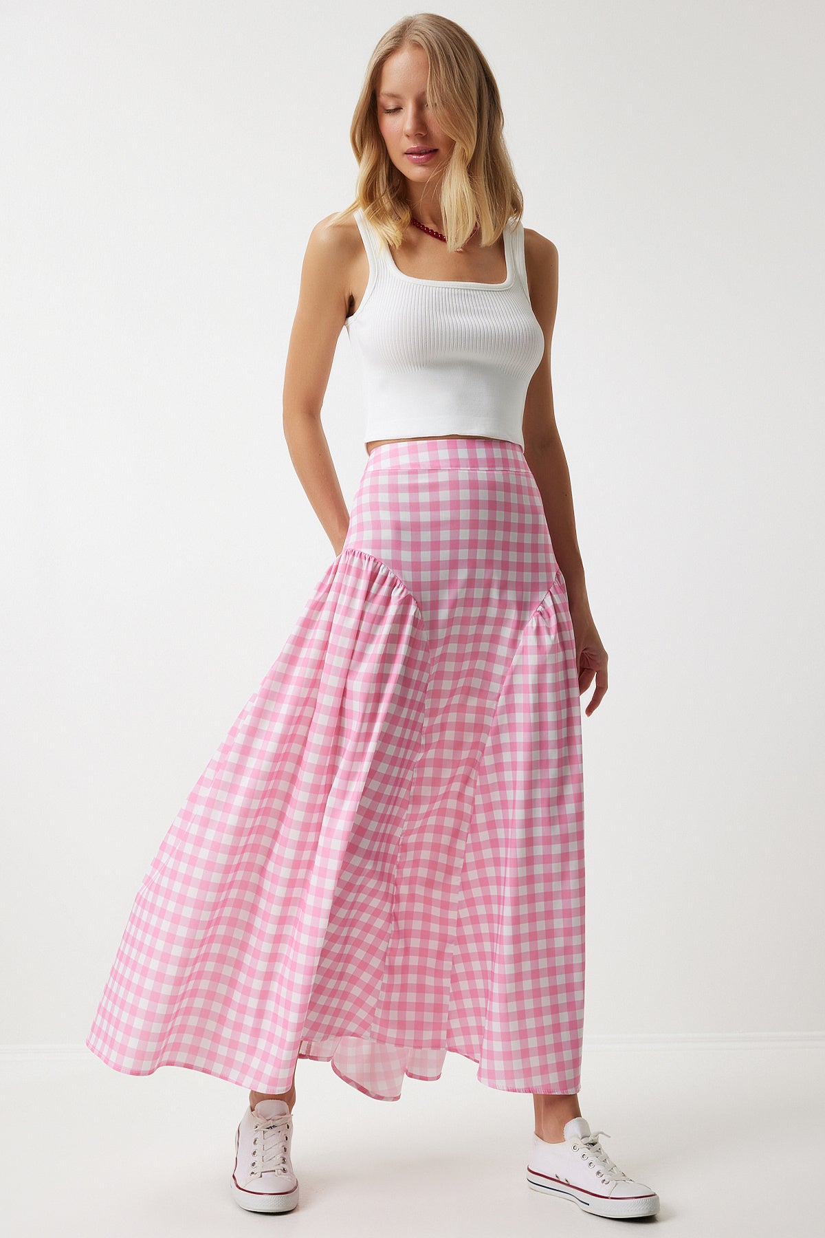 Pembe Pötikare Volanlı Yazlık Poplin Etek UL00024