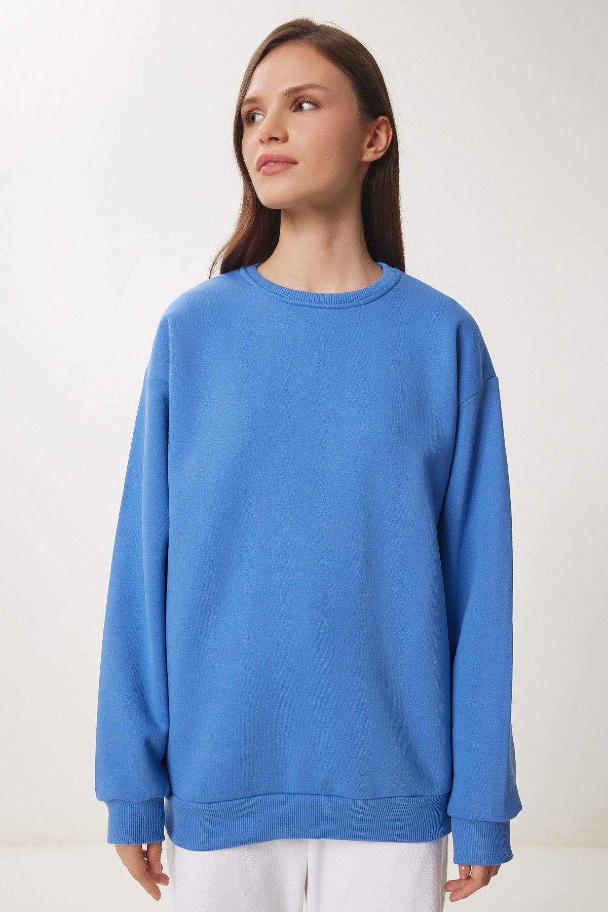 Gök Mavi Şardonlu Basic Sweatshirt OW00001