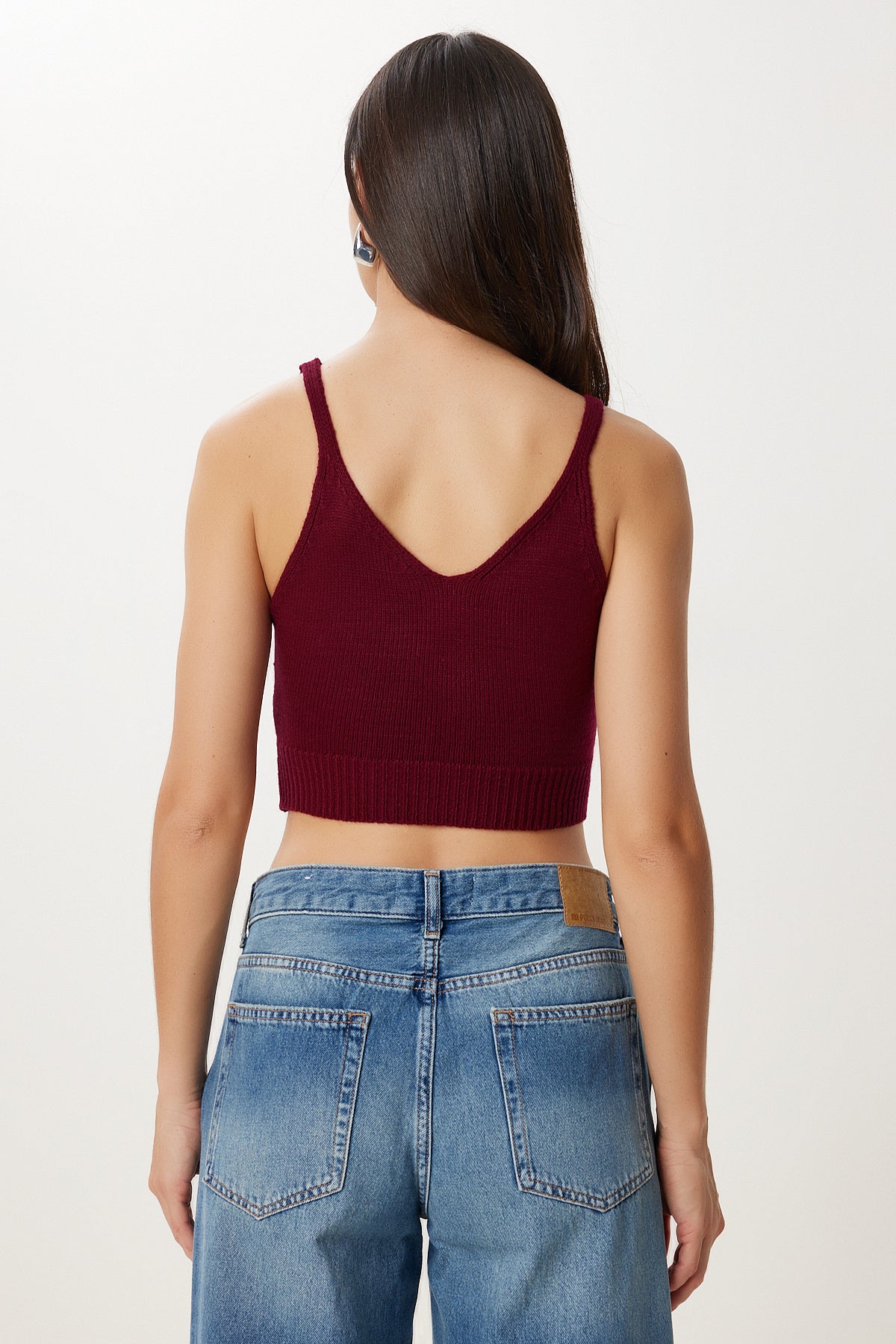 Bordo Balıkçı Yaka Triko Atlet Crop Takım MT00153