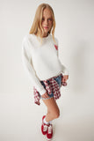Ekru Baskılı Şardonlu Örme Sweatshirt BF00099